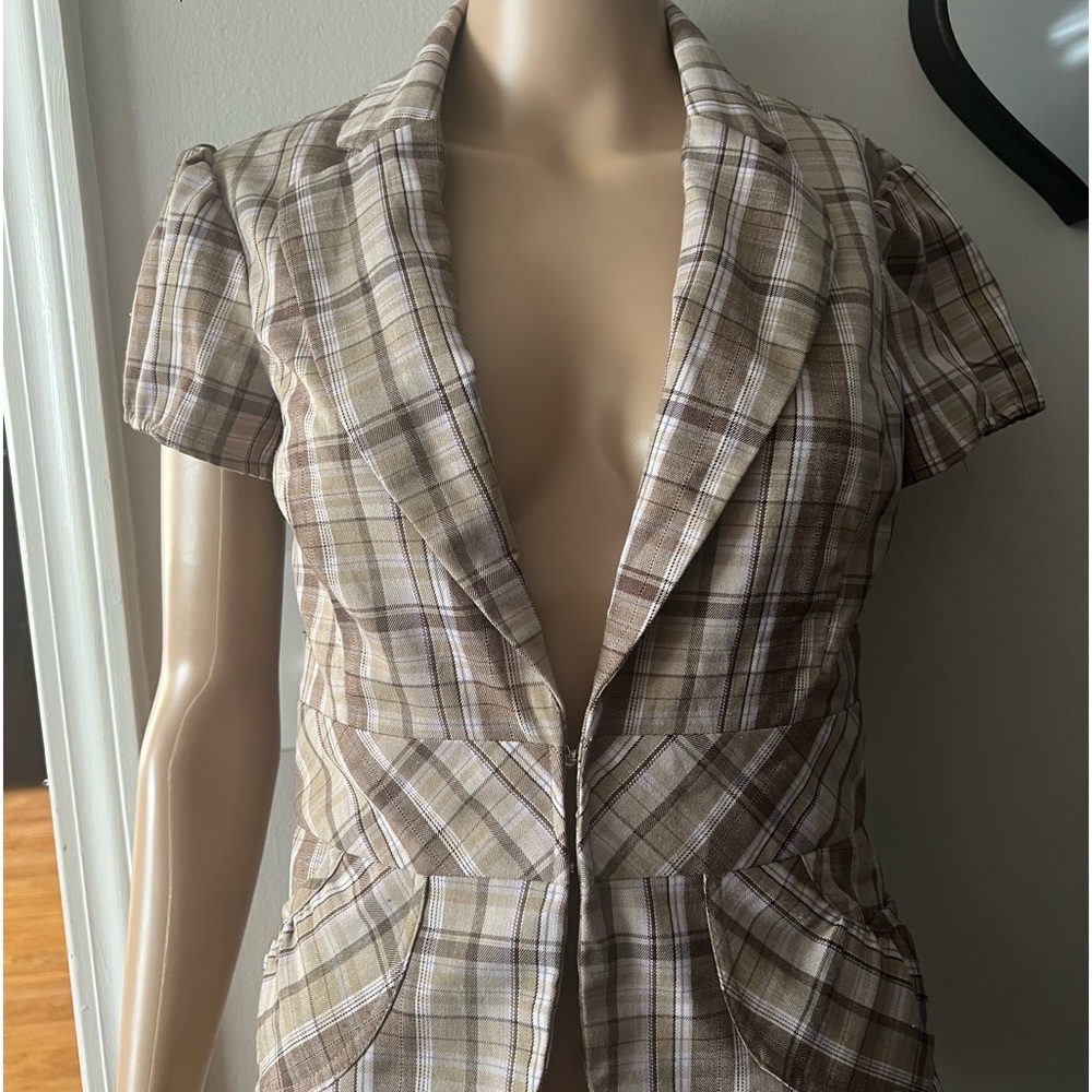 Stooshy Plaid Collar Snap Vest Jacket with real side pockets (S) Preowned